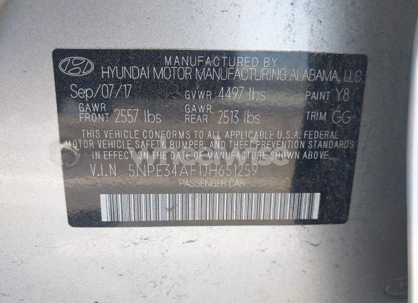 Photo 9 of 2018 Hyundai Sonata SEL (VIN 5NPE34AF1JH651259)