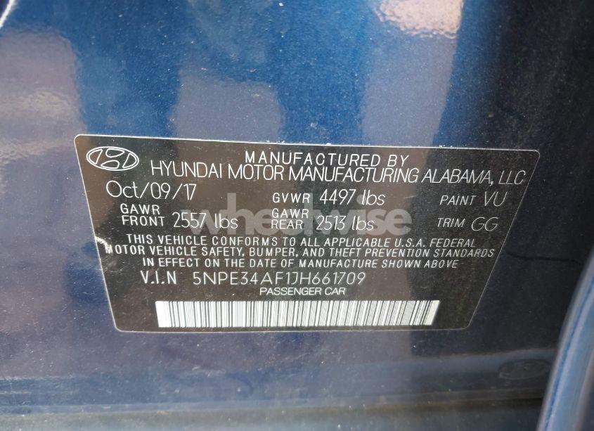 Photo 9 of 2018 Hyundai Sonata LIMITED (VIN 5NPE34AF1JH661709)