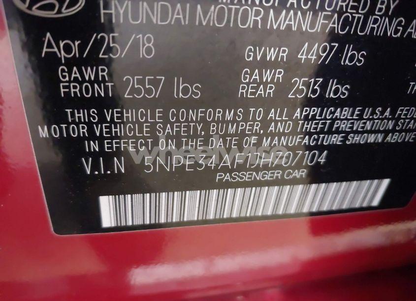 Photo 9 of 2018 Hyundai Sonata SPORT+ (VIN 5NPE34AF1JH707104)