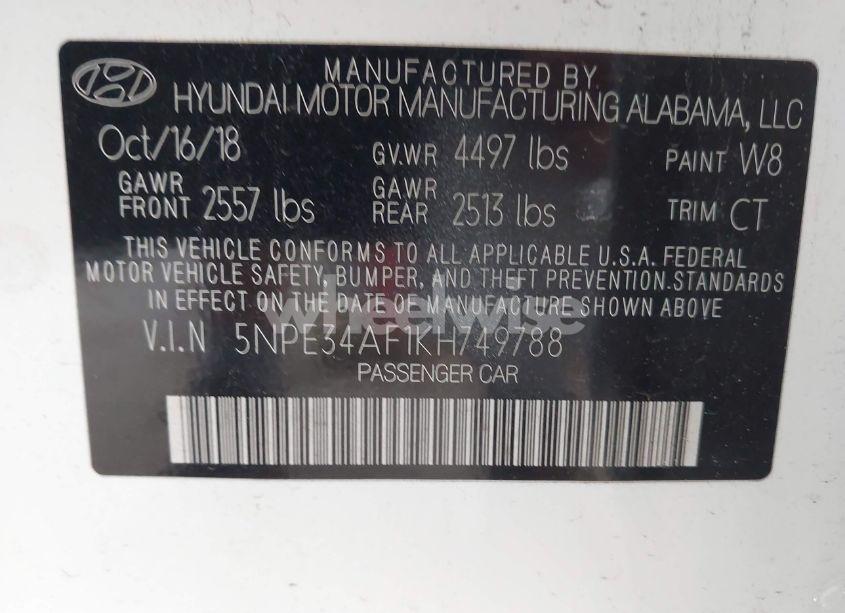 Photo 9 of 2019 Hyundai Sonata SPORT (VIN 5NPE34AF1KH749788)