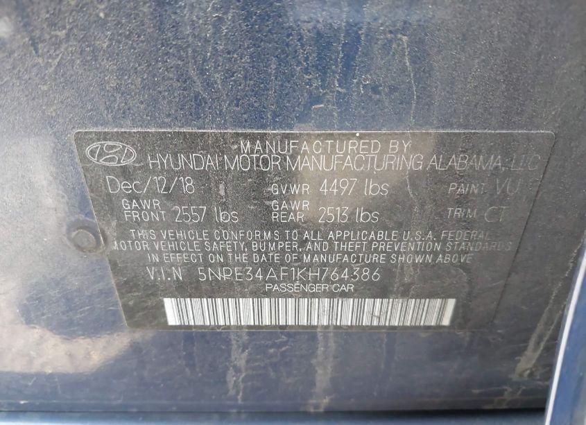 Photo 9 of 2019 Hyundai Sonata SPORT (VIN 5NPE34AF1KH764386)