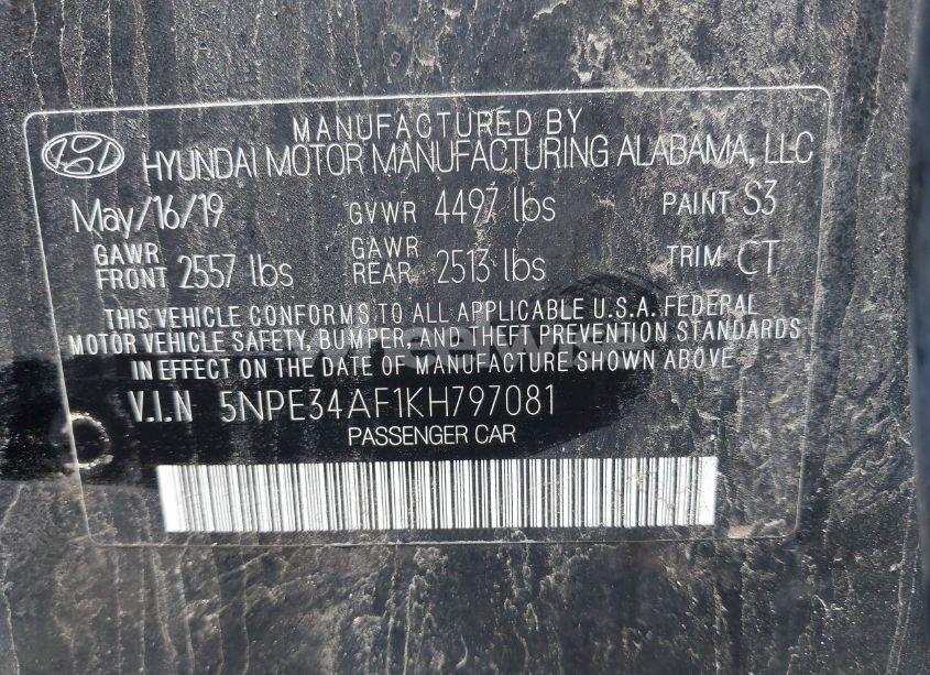 Photo 9 of 2019 Hyundai Sonata LIMITED (VIN 5NPE34AF1KH797081)