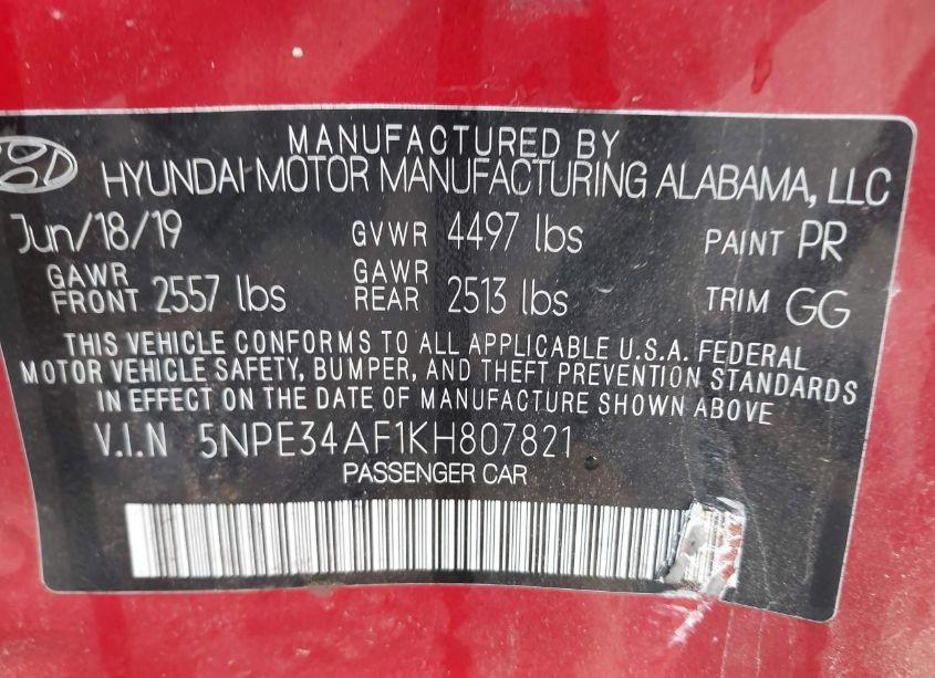 Photo 9 of 2019 Hyundai Sonata SEL (VIN 5NPE34AF1KH807821)