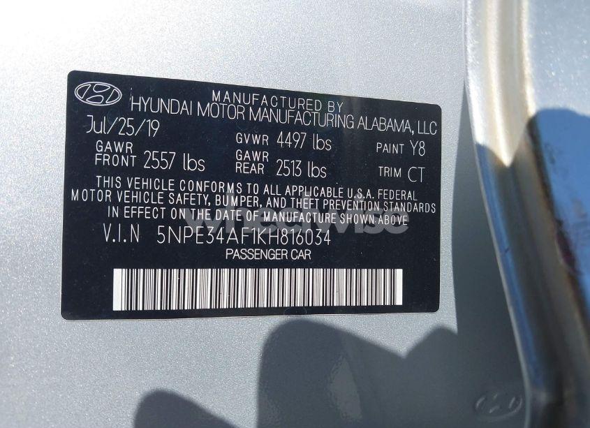 Photo 9 of 2019 Hyundai Sonata SPORT (VIN 5NPE34AF1KH816034)