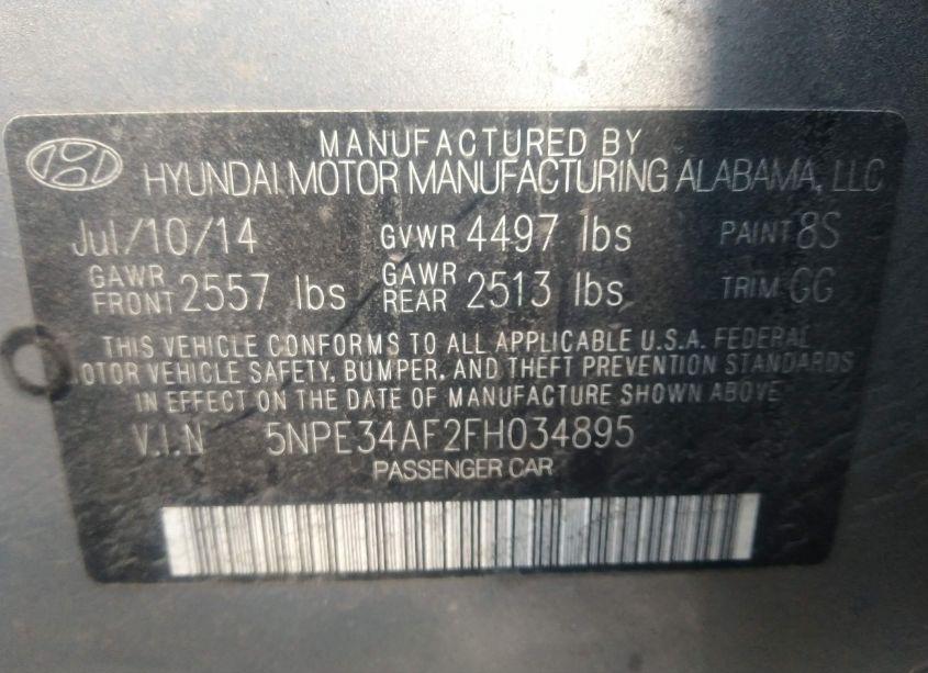 Photo 9 of 2015 Hyundai Sonata SPORT (VIN 5NPE34AF2FH034895)