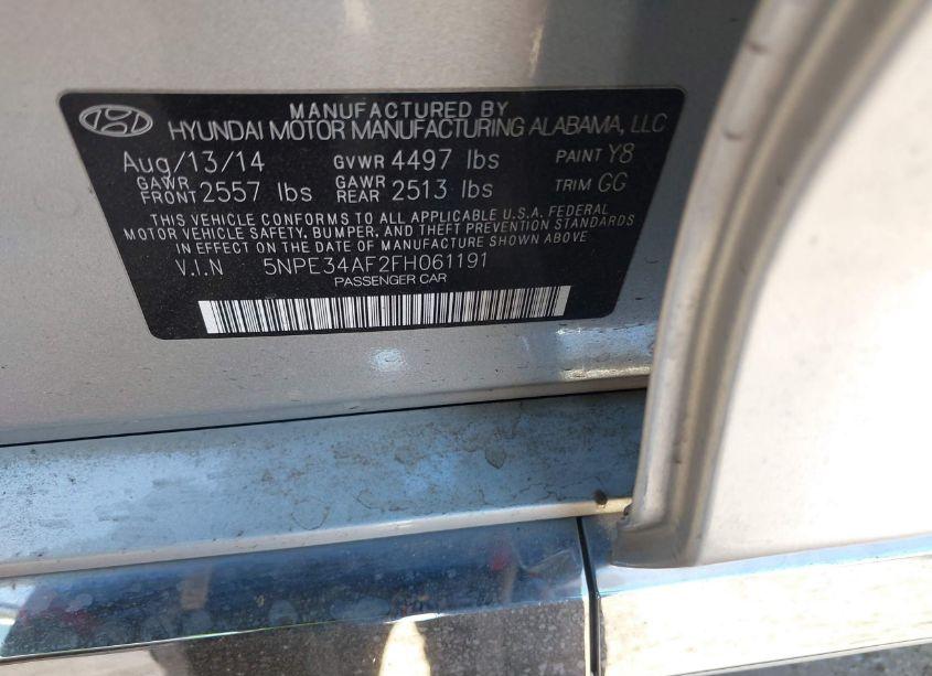 Photo 9 of 2015 Hyundai Sonata SPORT (VIN 5NPE34AF2FH061191)