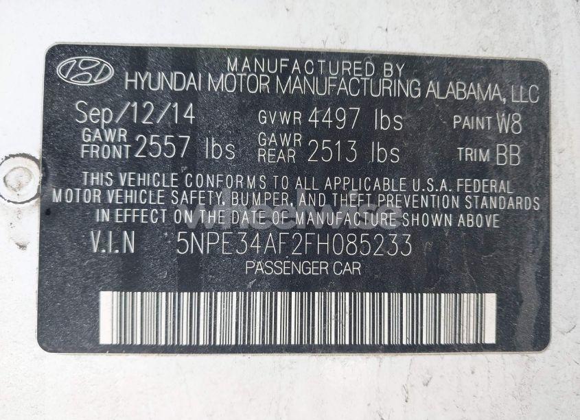 Photo 9 of 2015 Hyundai Sonata LIMITED (VIN 5NPE34AF2FH085233)