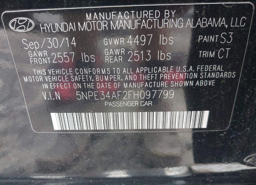 Photo 9 of 2015 Hyundai Sonata SPORT (VIN 5NPE34AF2FH097799)