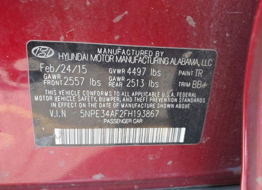 Photo 9 of 2015 Hyundai Sonata SPORT (VIN 5NPE34AF2FH193867)