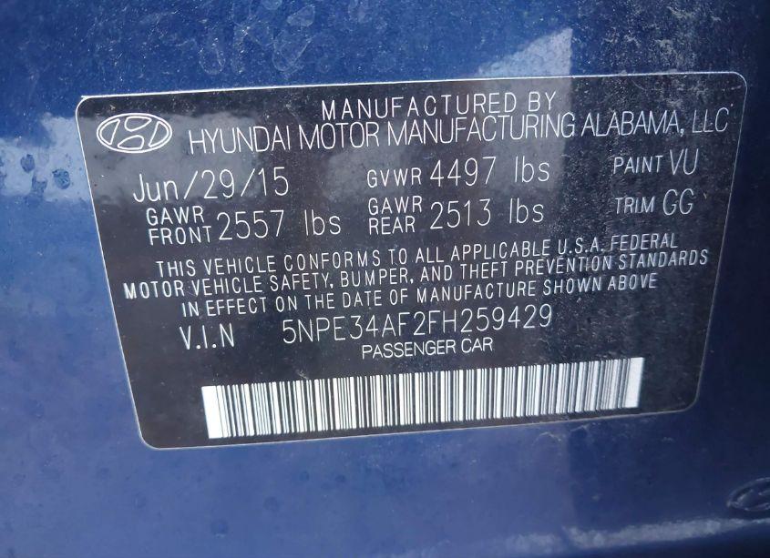 Photo 9 of 2015 Hyundai Sonata LIMITED (VIN 5NPE34AF2FH259429)