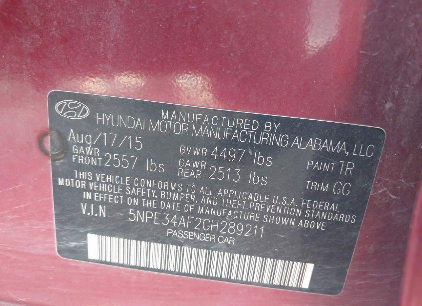 Photo 9 of 2016 Hyundai Sonata SPORT (VIN 5NPE34AF2GH289211)