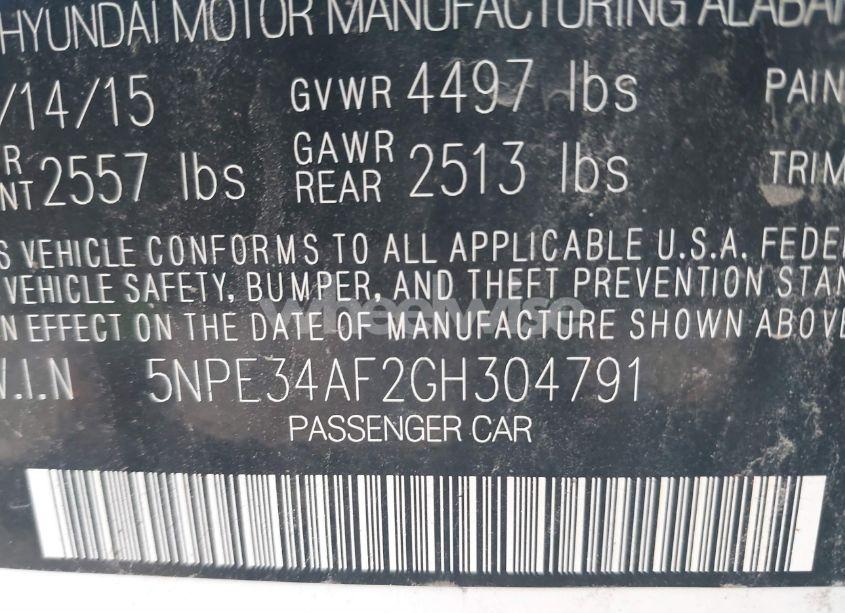 Photo 9 of 2016 Hyundai Sonata SPORT (VIN 5NPE34AF2GH304791)