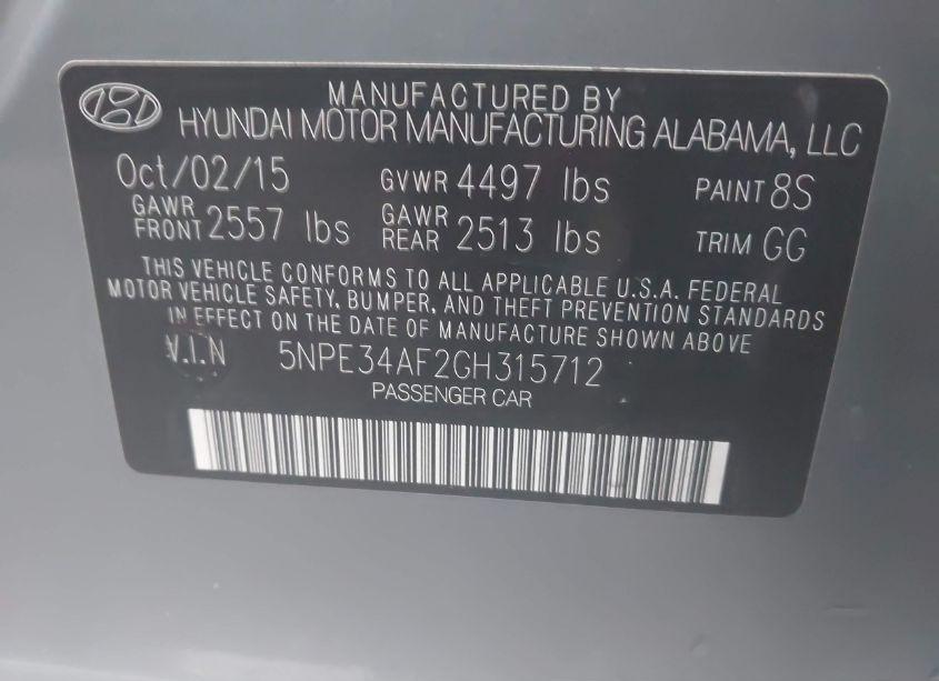 Photo 9 of 2016 Hyundai Sonata SPORT (VIN 5NPE34AF2GH315712)