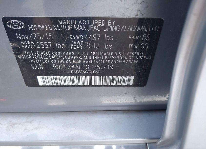 Photo 9 of 2016 Hyundai Sonata LIMITED (VIN 5NPE34AF2GH352419)