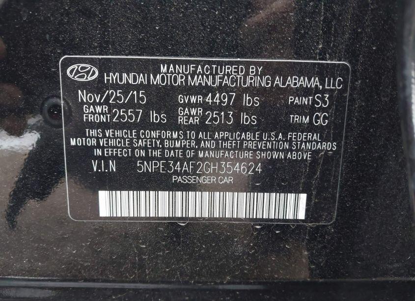 Photo 9 of 2016 Hyundai Sonata LIMITED (VIN 5NPE34AF2GH354624)