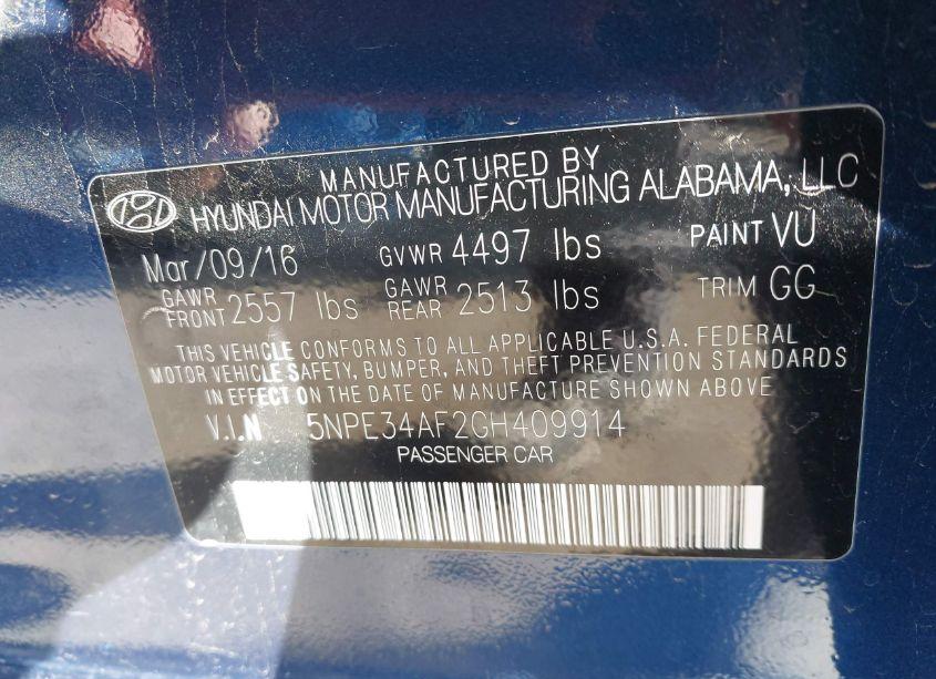 Photo 9 of 2016 Hyundai Sonata SPORT (VIN 5NPE34AF2GH409914)