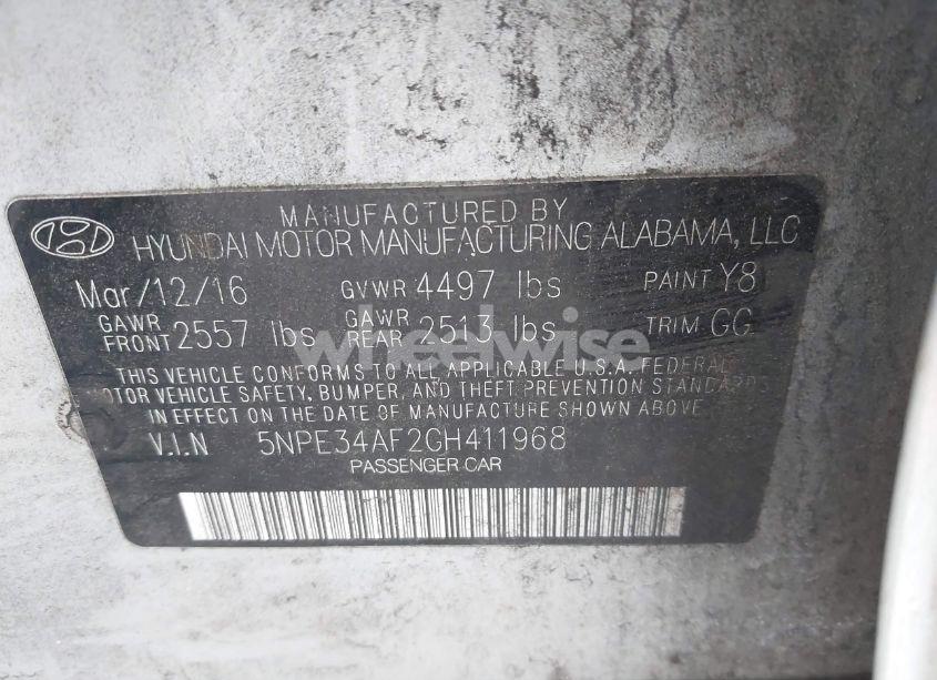 Photo 9 of 2016 Hyundai Sonata SPORT (VIN 5NPE34AF2GH411968)