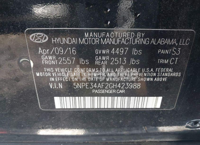 Photo 9 of 2016 Hyundai Sonata SPORT (VIN 5NPE34AF2GH423988)