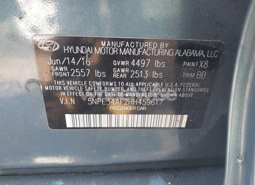 Photo 9 of 2017 Hyundai Sonata LIMITED (VIN 5NPE34AF2HH459617)