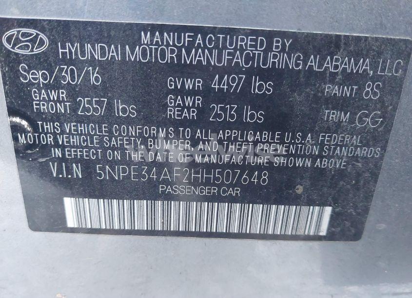 Photo 9 of 2017 Hyundai Sonata SPORT (VIN 5NPE34AF2HH507648)