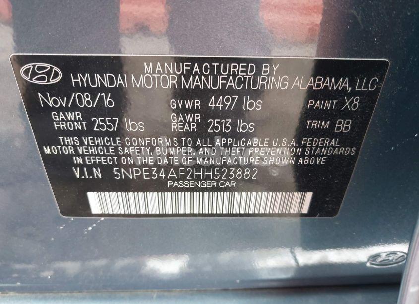 Photo 9 of 2017 Hyundai Sonata SPORT (VIN 5NPE34AF2HH523882)