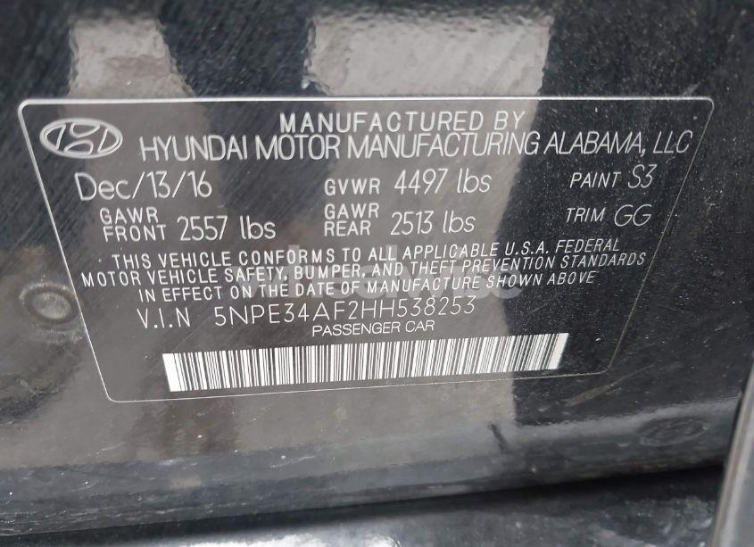 Photo 9 of 2017 Hyundai Sonata LIMITED (VIN 5NPE34AF2HH538253)