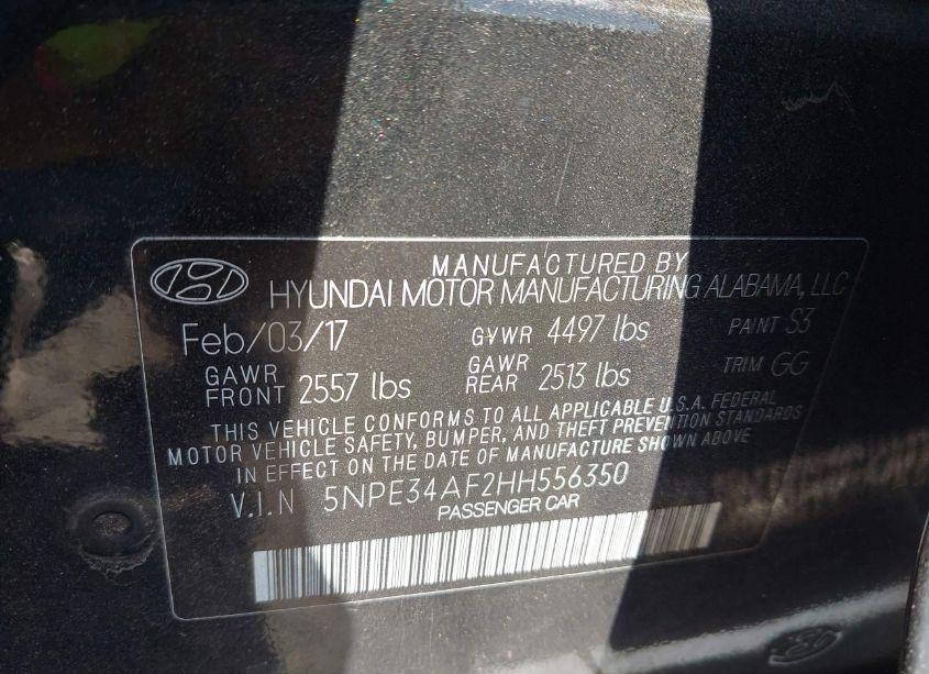 Photo 9 of 2017 Hyundai Sonata SPORT (VIN 5NPE34AF2HH556350)