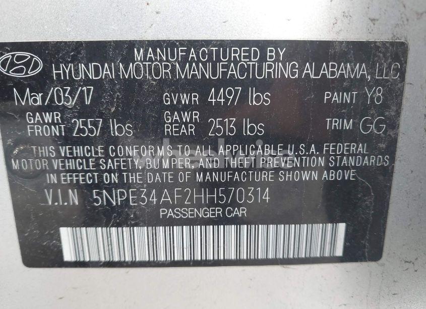Photo 9 of 2017 Hyundai Sonata LIMITED (VIN 5NPE34AF2HH570314)