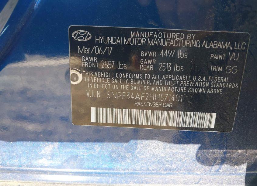 Photo 9 of 2017 Hyundai Sonata LIMITED (VIN 5NPE34AF2HH571401)