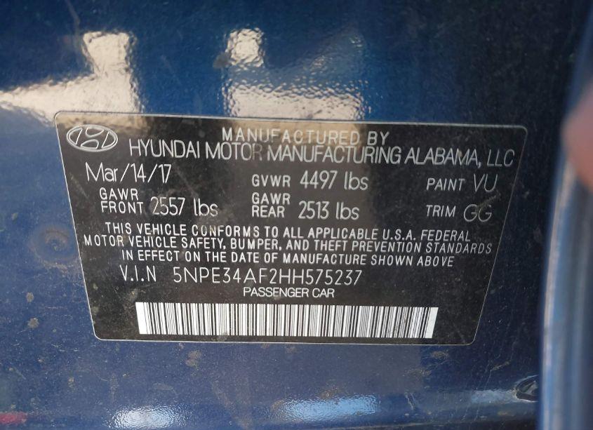 Photo 9 of 2017 Hyundai Sonata SPORT (VIN 5NPE34AF2HH575237)