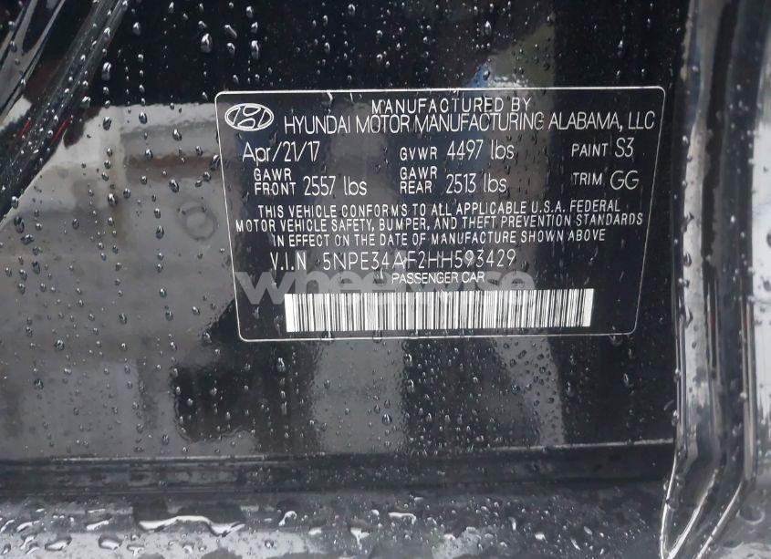 Photo 9 of 2017 Hyundai Sonata LIMITED (VIN 5NPE34AF2HH593429)