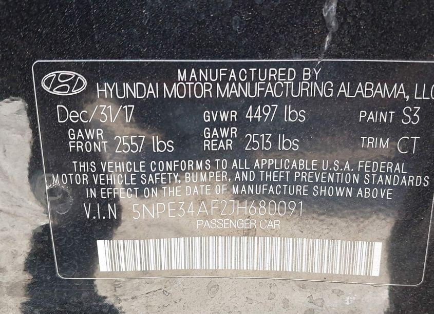 Photo 9 of 2018 Hyundai Sonata SPORT (VIN 5NPE34AF2JH680091)