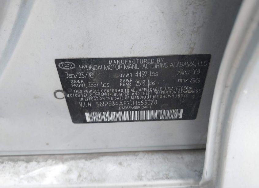 Photo 9 of 2018 Hyundai Sonata SEL (VIN 5NPE34AF2JH685078)