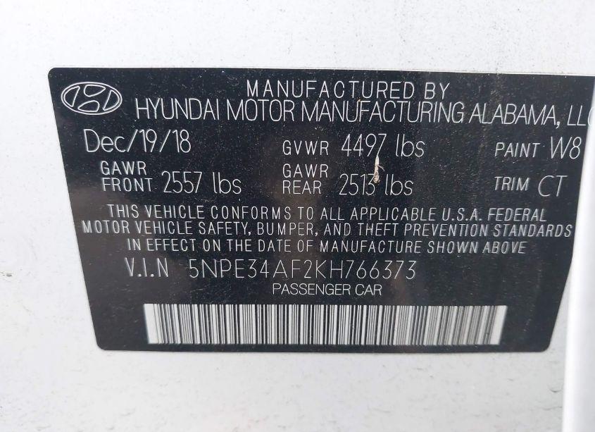 Photo 9 of 2019 Hyundai Sonata SPORT (VIN 5NPE34AF2KH766373)