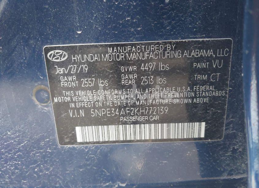 Photo 9 of 2019 Hyundai Sonata SPORT (VIN 5NPE34AF2KH772139)