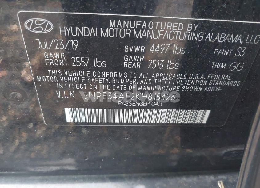 Photo 9 of 2019 Hyundai Sonata SEL (VIN 5NPE34AF2KH815426)