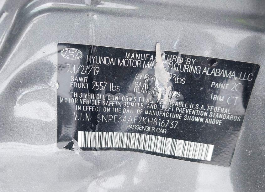 Photo 9 of 2019 Hyundai Sonata SEL (VIN 5NPE34AF2KH816737)