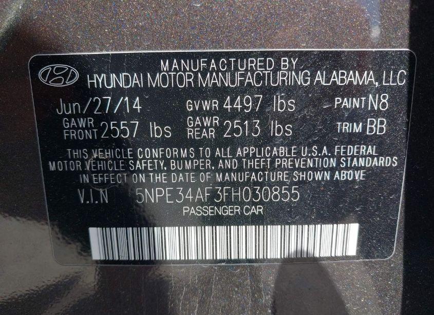 Photo 9 of 2015 Hyundai Sonata LIMITED (VIN 5NPE34AF3FH030855)