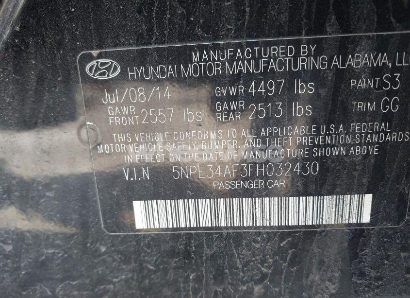 Photo 9 of 2015 Hyundai Sonata SPORT (VIN 5NPE34AF3FH032430)