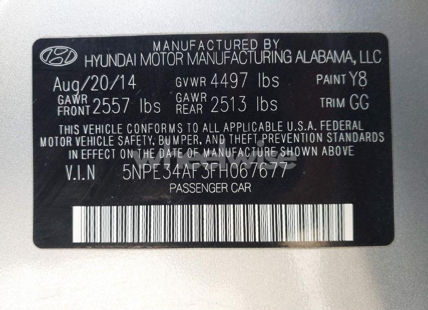 Photo 9 of 2015 Hyundai Sonata SPORT (VIN 5NPE34AF3FH067677)
