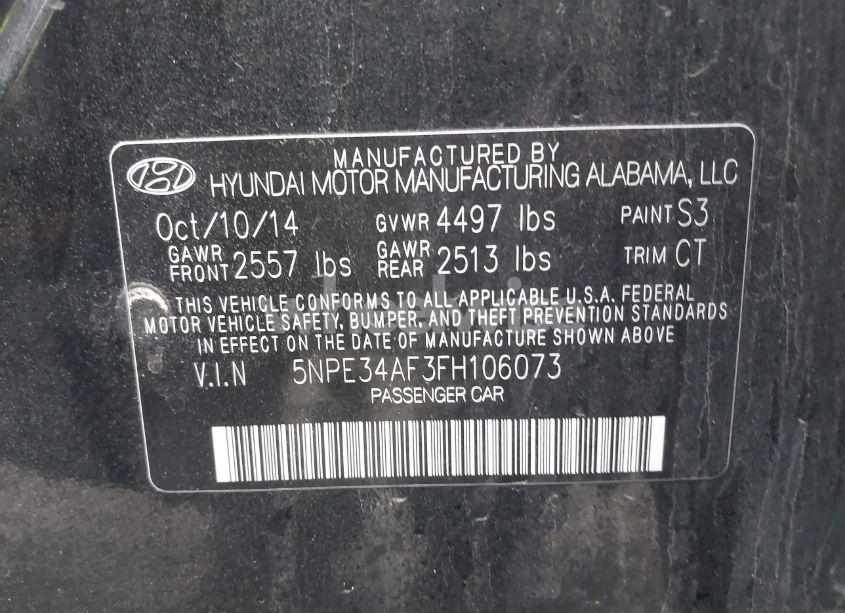 Photo 9 of 2015 Hyundai Sonata LIMITED (VIN 5NPE34AF3FH106073)