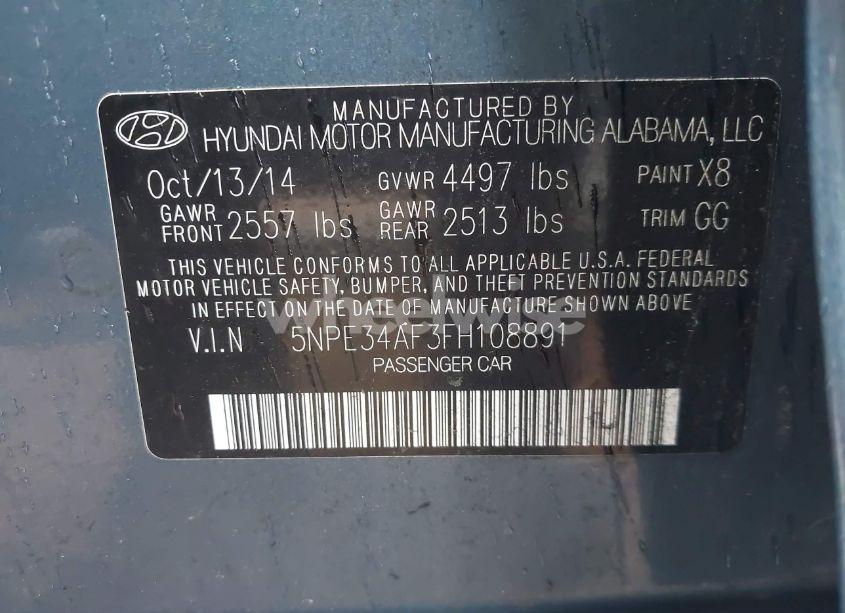 Photo 9 of 2015 Hyundai Sonata SPORT (VIN 5NPE34AF3FH108891)