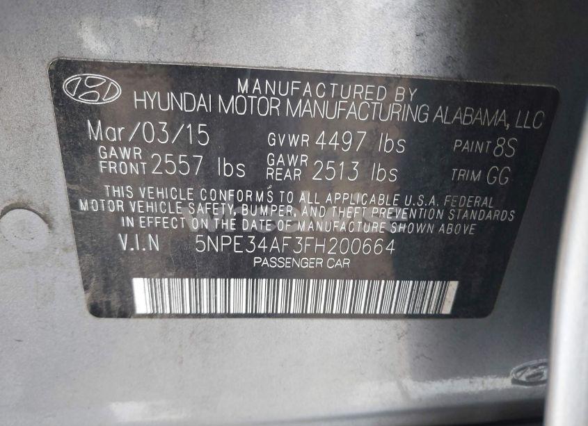 Photo 9 of 2015 Hyundai Sonata LIMITED (VIN 5NPE34AF3FH200664)