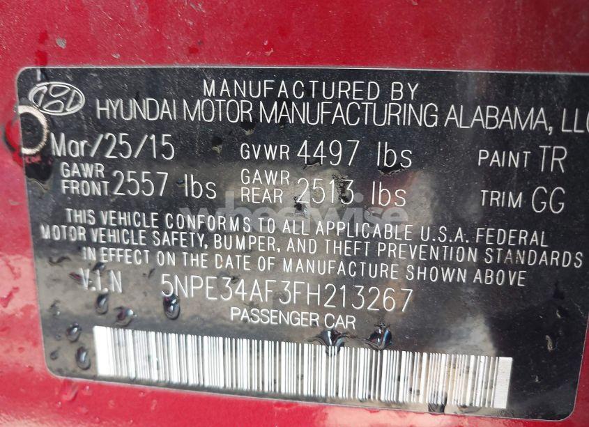 Photo 9 of 2015 Hyundai Sonata SPORT (VIN 5NPE34AF3FH213267)