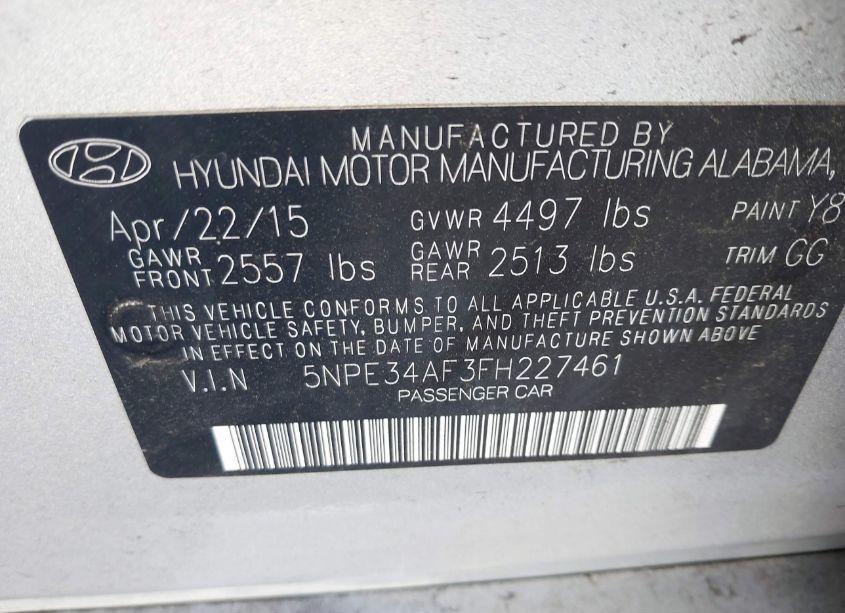 Photo 9 of 2015 Hyundai Sonata LIMITED (VIN 5NPE34AF3FH227461)
