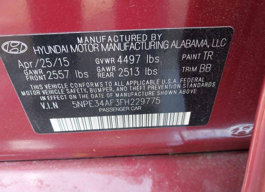 Photo 9 of 2015 Hyundai Sonata LIMITED (VIN 5NPE34AF3FH229775)