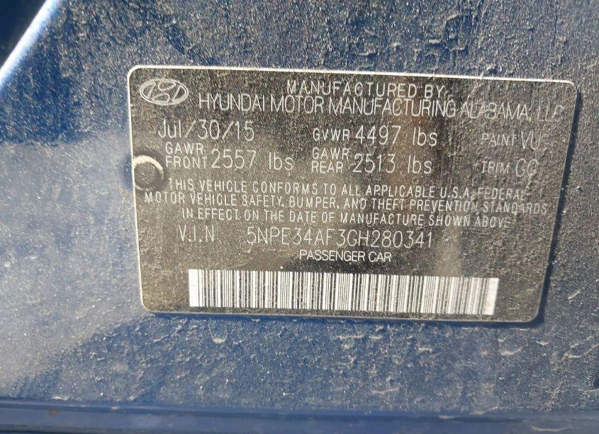 Photo 9 of 2016 Hyundai Sonata SPORT (VIN 5NPE34AF3GH280341)