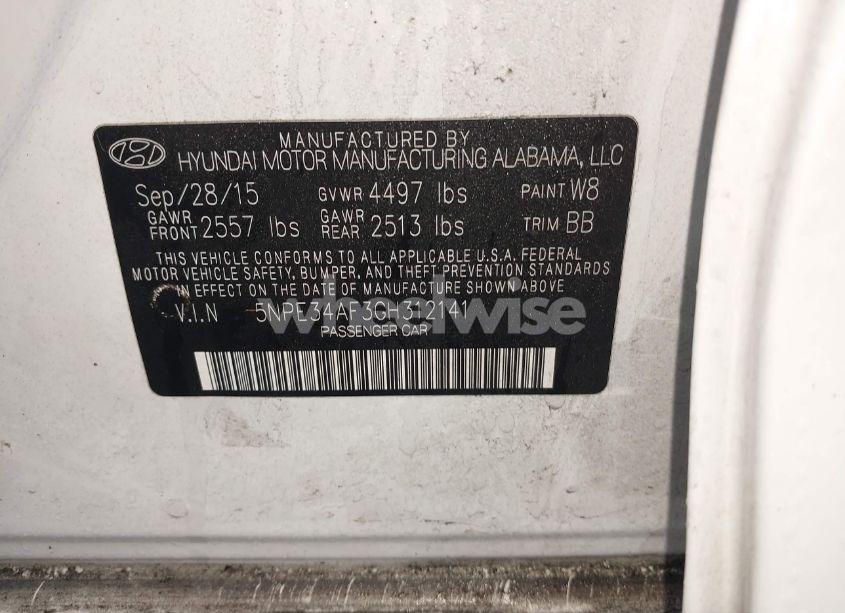 Photo 9 of 2016 Hyundai Sonata SPORT (VIN 5NPE34AF3GH312141)
