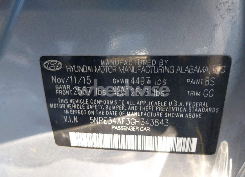 Photo 9 of 2016 Hyundai Sonata SPORT (VIN 5NPE34AF3GH343843)