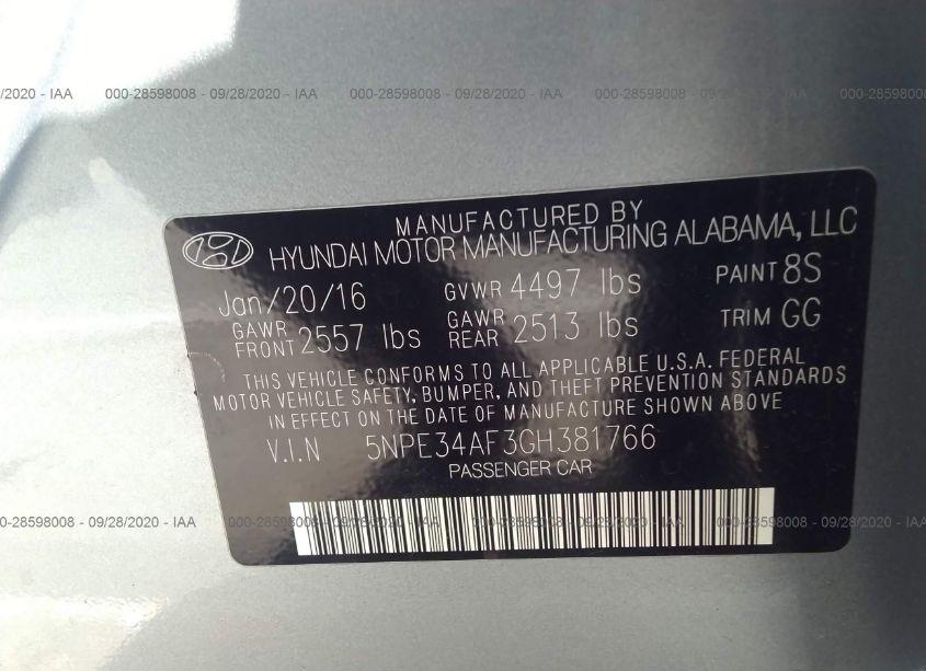 Photo 9 of 2016 Hyundai Sonata LIMITED (VIN 5NPE34AF3GH381766)